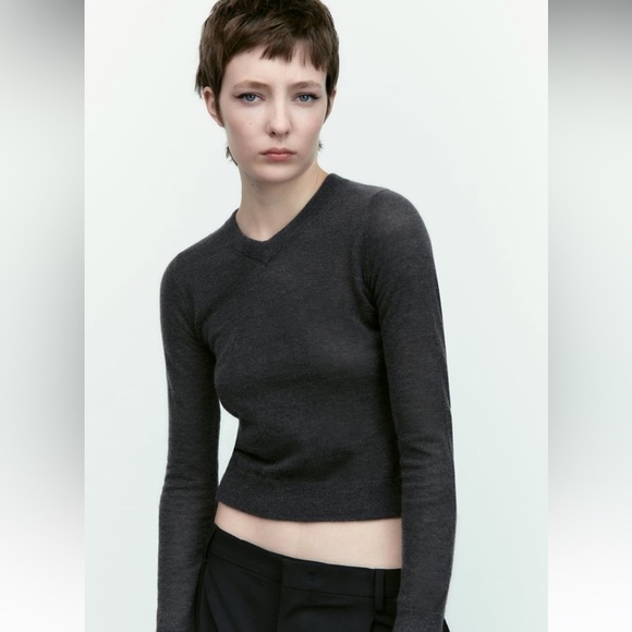 ZARA WOOL AND ALPACA BLEND FINE KNIT SWEATER DARK GREY SZ M - Picture 5 of 12